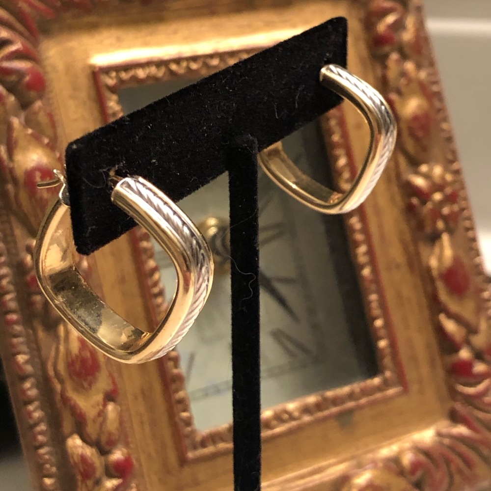 14kt white/yellow gold square hoop earrings